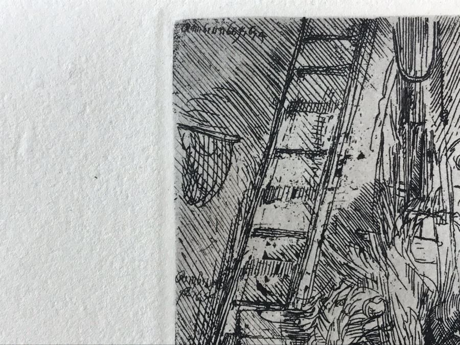 RARE Original Rembrandt Van Rijn Etching Titled 'The Circumcision In The Stable' Pressed In 1922 By Alex Eckener 5.5' X 3.75' Item Appraised At $5,400 Has A Reserve Price - See Description For More Info [Photo 28]