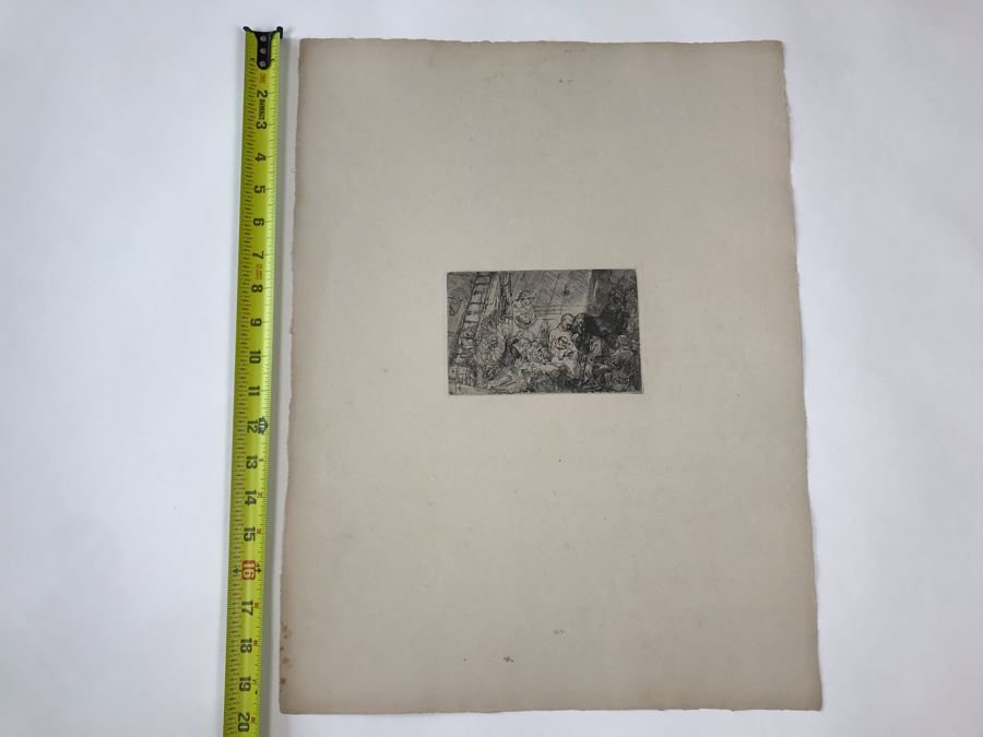 RARE Original Rembrandt Van Rijn Etching Titled 'The Circumcision In The Stable' Pressed In 1922 By Alex Eckener 5.5' X 3.75' Item Appraised At $5,400 Has A Reserve Price - See Description For More Info [Photo 33]