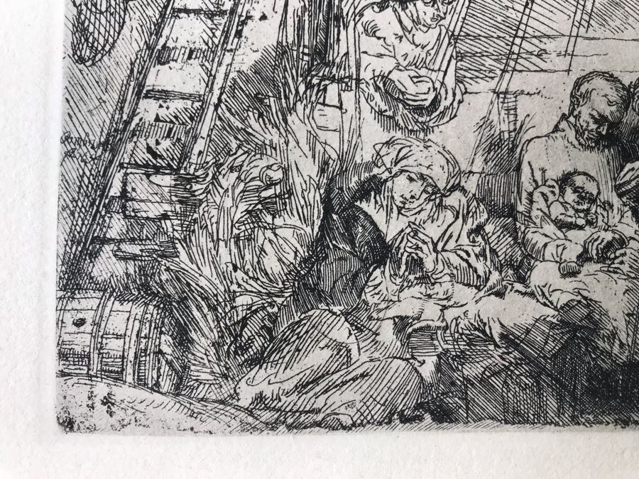 RARE Original Rembrandt Van Rijn Etching Titled 'The Circumcision In The Stable' Pressed In 1922 By Alex Eckener 5.5' X 3.75' Item Appraised At $5,400 Has A Reserve Price - See Description For More Info [Photo 9]