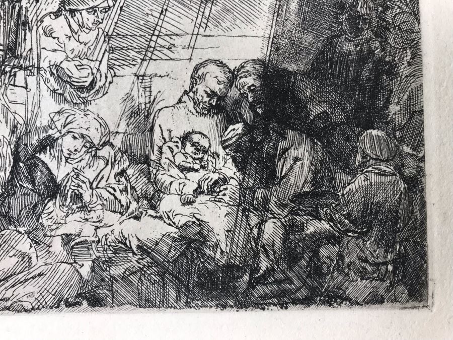 RARE Original Rembrandt Van Rijn Etching Titled 'The Circumcision In The Stable' Pressed In 1922 By Alex Eckener 5.5' X 3.75' Item Appraised At $5,400 Has A Reserve Price - See Description For More Info [Photo 6]