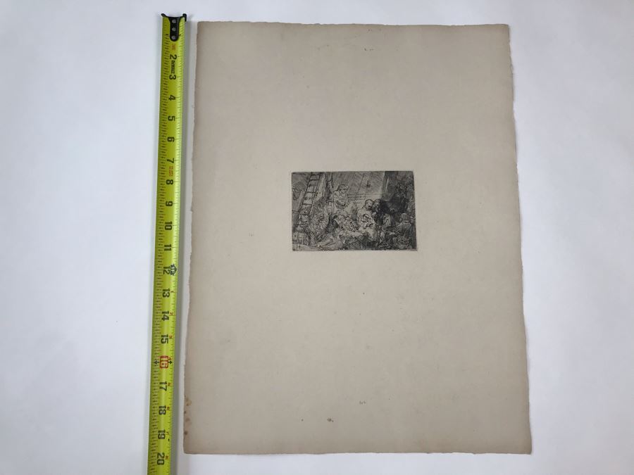 RARE Original Rembrandt Van Rijn Etching Titled 'The Circumcision In The Stable' Pressed In 1922 By Alex Eckener 5.5' X 3.75' Item Appraised At $5,400 Has A Reserve Price - See Description For More Info [Photo 32]