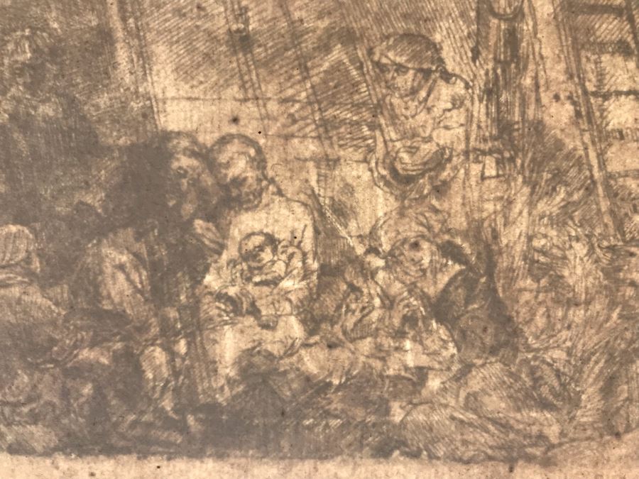 RARE Original Rembrandt Van Rijn Etching Titled 'The Circumcision In The Stable' Pressed In 1922 By Alex Eckener 5.5' X 3.75' Item Appraised At $5,400 Has A Reserve Price - See Description For More Info [Photo 43]