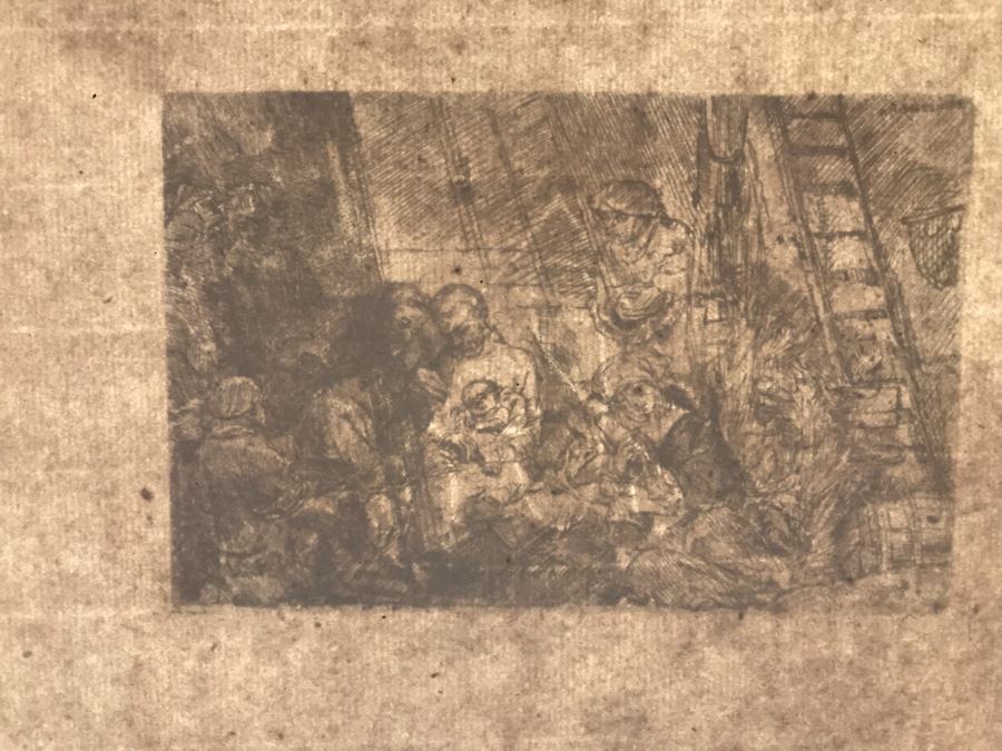 RARE Original Rembrandt Van Rijn Etching Titled 'The Circumcision In The Stable' Pressed In 1922 By Alex Eckener 5.5' X 3.75' Item Appraised At $5,400 Has A Reserve Price - See Description For More Info [Photo 42]