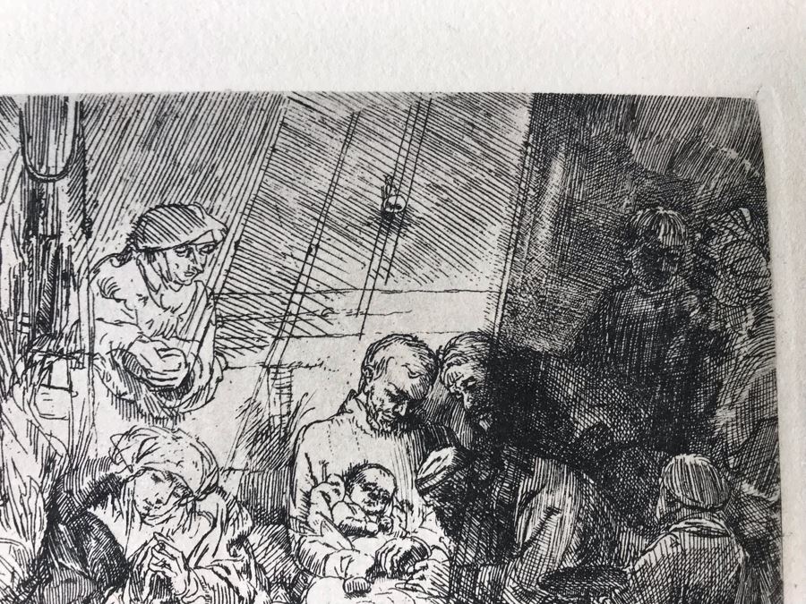 RARE Original Rembrandt Van Rijn Etching Titled 'The Circumcision In The Stable' Pressed In 1922 By Alex Eckener 5.5' X 3.75' Item Appraised At $5,400 Has A Reserve Price - See Description For More Info [Photo 7]