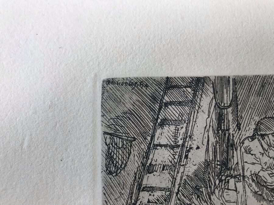 RARE Original Rembrandt Van Rijn Etching Titled 'The Circumcision In The Stable' Pressed In 1922 By Alex Eckener 5.5' X 3.75' Item Appraised At $5,400 Has A Reserve Price - See Description For More Info [Photo 10]