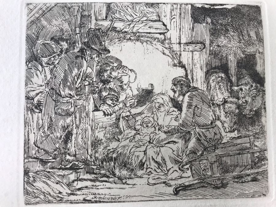 RARE Original Rembrandt Van Rijn Etching Titled 'Adoration Of The Shepherds With The Lamp' Pressed In 1922 By Alex Eckener 5' X 4' - Item Appraised At $5,400 Has A Reserve Price - See Description For More Info [Photo 6]