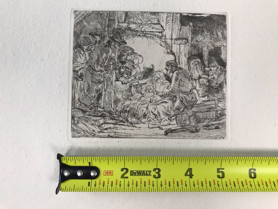 RARE Original Rembrandt Van Rijn Etching Titled 'Adoration Of The Shepherds With The Lamp' Pressed In 1922 By Alex Eckener 5' X 4' - Item Appraised At $5,400 Has A Reserve Price - See Description For More Info [Photo 34]