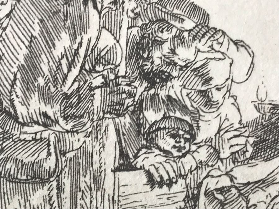 RARE Original Rembrandt Van Rijn Etching Titled 'Adoration Of The Shepherds With The Lamp' Pressed In 1922 By Alex Eckener 5' X 4' - Item Appraised At $5,400 Has A Reserve Price - See Description For More Info [Photo 16]