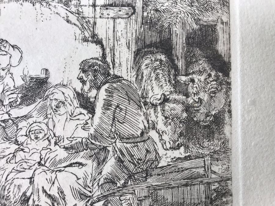 RARE Original Rembrandt Van Rijn Etching Titled 'Adoration Of The Shepherds With The Lamp' Pressed In 1922 By Alex Eckener 5' X 4' - Item Appraised At $5,400 Has A Reserve Price - See Description For More Info [Photo 8]