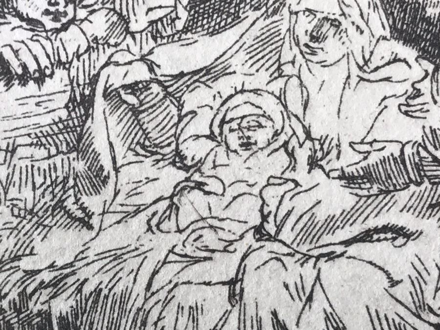 RARE Original Rembrandt Van Rijn Etching Titled 'Adoration Of The Shepherds With The Lamp' Pressed In 1922 By Alex Eckener 5' X 4' - Item Appraised At $5,400 Has A Reserve Price - See Description For More Info [Photo 15]