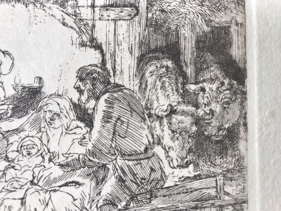RARE Original Rembrandt Van Rijn Etching Titled 'Adoration Of The Shepherds With The Lamp' Pressed In 1922 By Alex Eckener 5' X 4' - Item Appraised At $5,400 Has A Reserve Price - See Description For More Info [Photo 24]