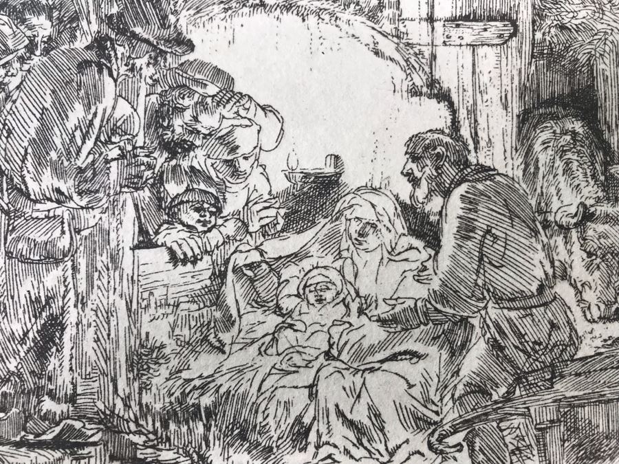 RARE Original Rembrandt Van Rijn Etching Titled 'Adoration Of The Shepherds With The Lamp' Pressed In 1922 By Alex Eckener 5' X 4' - Item Appraised At $5,400 Has A Reserve Price - See Description For More Info [Photo 7]