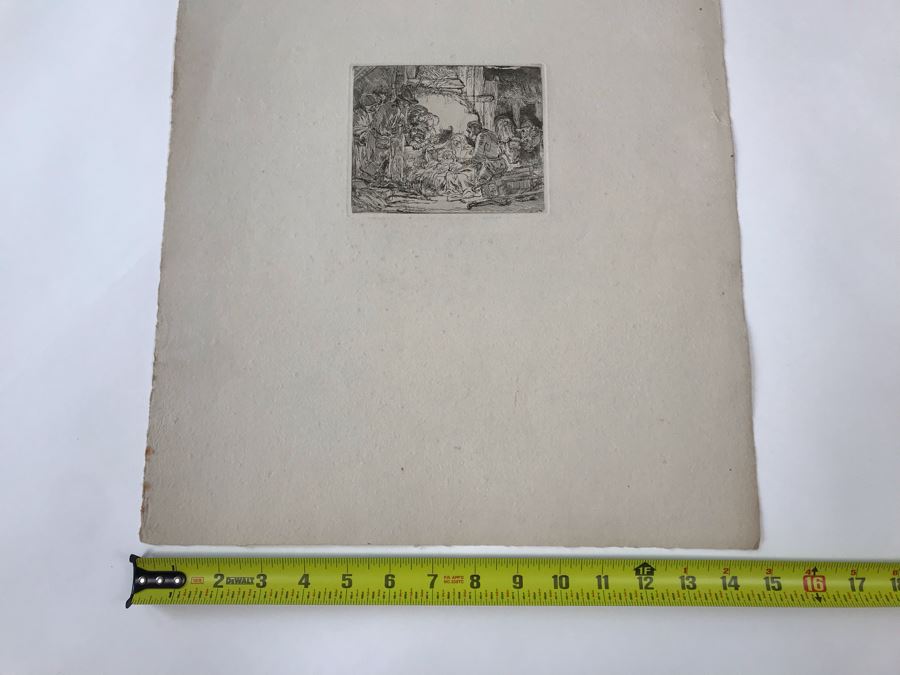 RARE Original Rembrandt Van Rijn Etching Titled 'Adoration Of The Shepherds With The Lamp' Pressed In 1922 By Alex Eckener 5' X 4' - Item Appraised At $5,400 Has A Reserve Price - See Description For More Info [Photo 33]