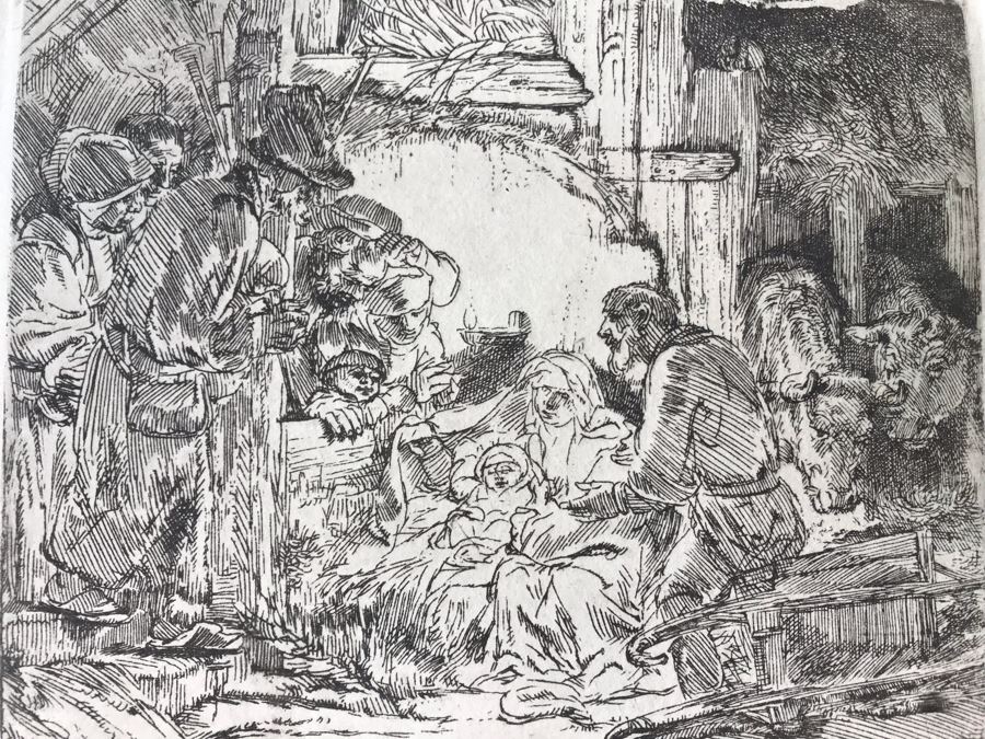 RARE Original Rembrandt Van Rijn Etching Titled 'Adoration Of The Shepherds With The Lamp' Pressed In 1922 By Alex Eckener 5' X 4' - Item Appraised At $5,400 Has A Reserve Price - See Description For More Info [Photo 26]