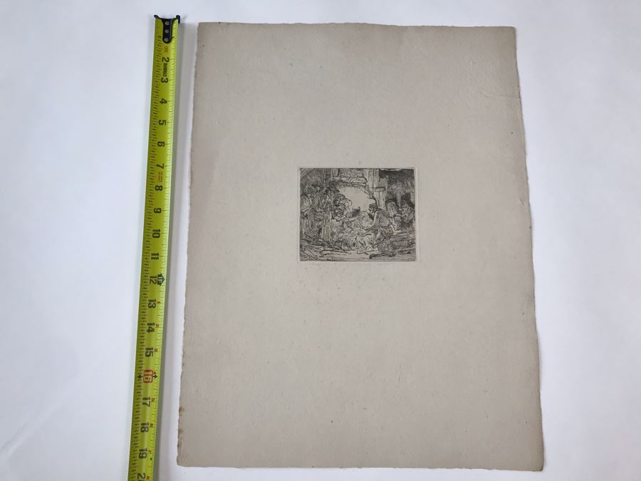 RARE Original Rembrandt Van Rijn Etching Titled 'Adoration Of The Shepherds With The Lamp' Pressed In 1922 By Alex Eckener 5' X 4' - Item Appraised At $5,400 Has A Reserve Price - See Description For More Info [Photo 29]