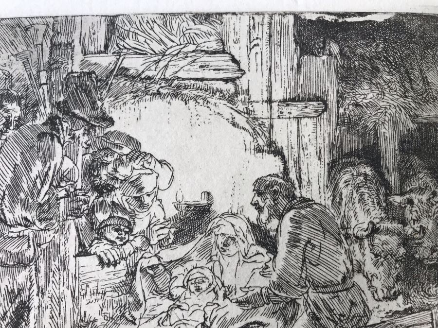 RARE Original Rembrandt Van Rijn Etching Titled 'Adoration Of The Shepherds With The Lamp' Pressed In 1922 By Alex Eckener 5' X 4' - Item Appraised At $5,400 Has A Reserve Price - See Description For More Info [Photo 12]