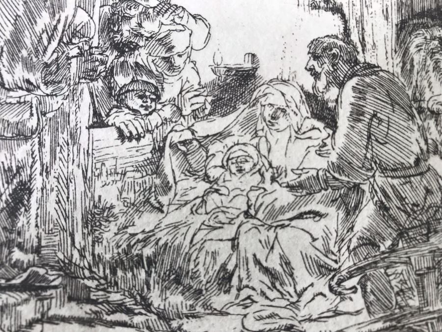 RARE Original Rembrandt Van Rijn Etching Titled 'Adoration Of The Shepherds With The Lamp' Pressed In 1922 By Alex Eckener 5' X 4' - Item Appraised At $5,400 Has A Reserve Price - See Description For More Info [Photo 13]