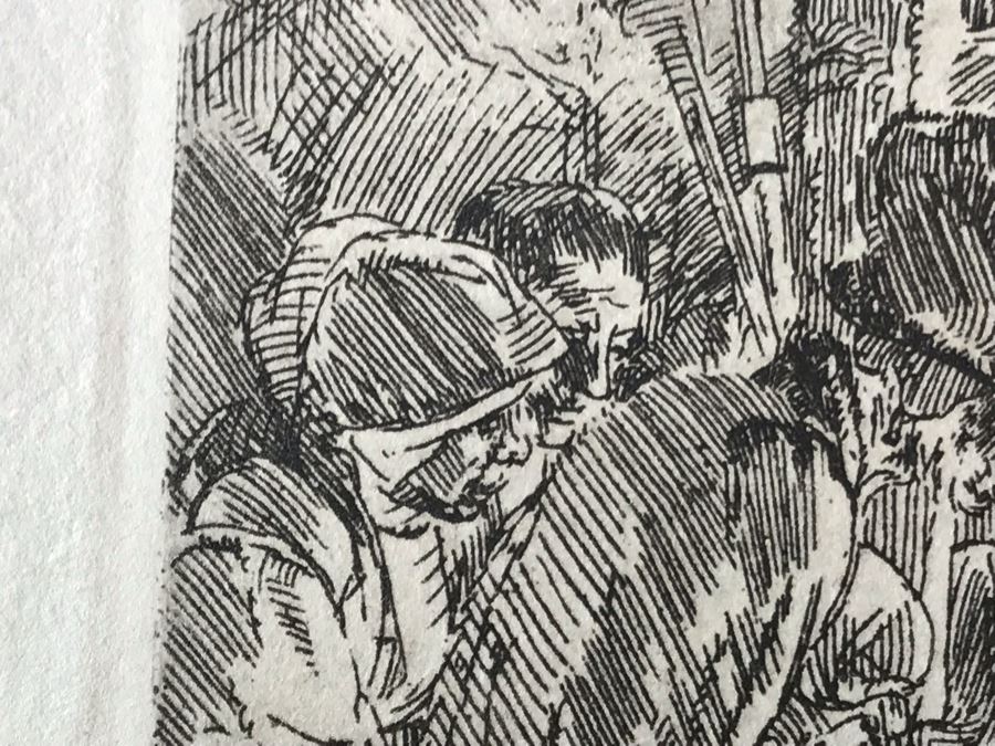 RARE Original Rembrandt Van Rijn Etching Titled 'Adoration Of The Shepherds With The Lamp' Pressed In 1922 By Alex Eckener 5' X 4' - Item Appraised At $5,400 Has A Reserve Price - See Description For More Info [Photo 18]