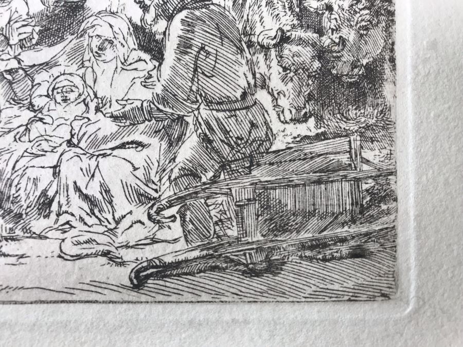 RARE Original Rembrandt Van Rijn Etching Titled 'Adoration Of The Shepherds With The Lamp' Pressed In 1922 By Alex Eckener 5' X 4' - Item Appraised At $5,400 Has A Reserve Price - See Description For More Info [Photo 9]