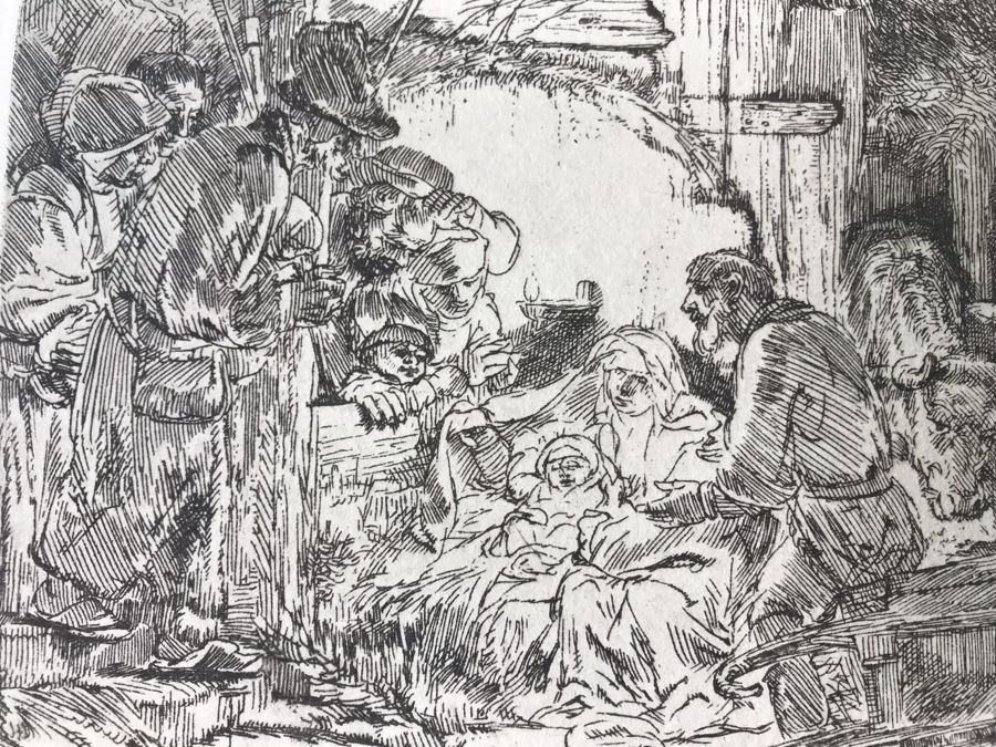 RARE Original Rembrandt Van Rijn Etching Titled 'Adoration Of The Shepherds With The Lamp' Pressed In 1922 By Alex Eckener 5' X 4' - Item Appraised At $5,400 Has A Reserve Price - See Description For More Info [Photo 25]