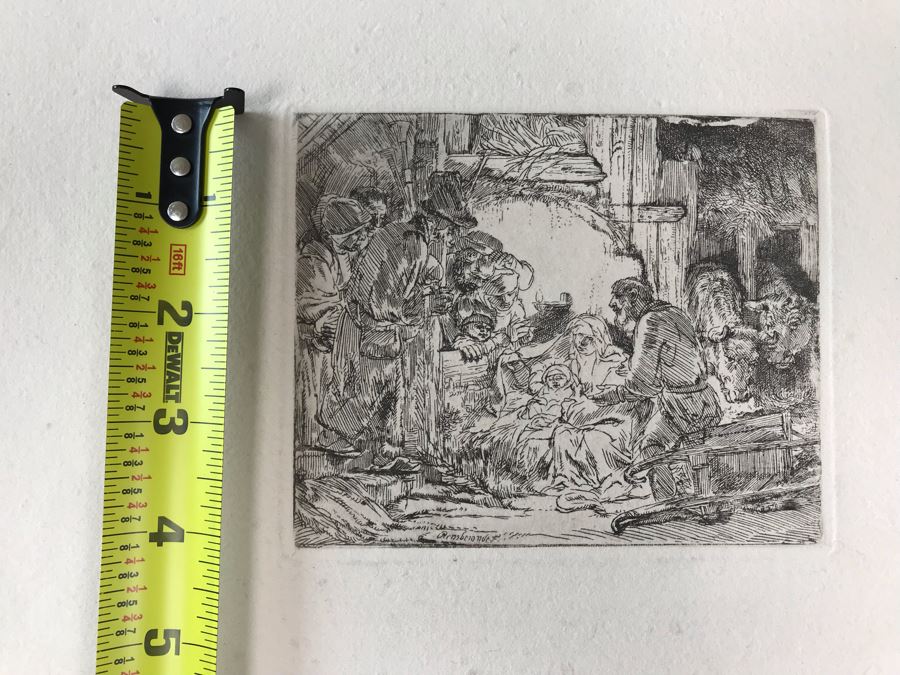 RARE Original Rembrandt Van Rijn Etching Titled 'Adoration Of The Shepherds With The Lamp' Pressed In 1922 By Alex Eckener 5' X 4' - Item Appraised At $5,400 Has A Reserve Price - See Description For More Info [Photo 35]