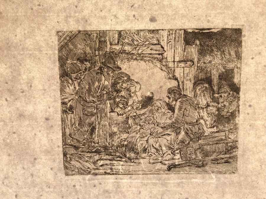 RARE Original Rembrandt Van Rijn Etching Titled 'Adoration Of The Shepherds With The Lamp' Pressed In 1922 By Alex Eckener 5' X 4' - Item Appraised At $5,400 Has A Reserve Price - See Description For More Info [Photo 38]