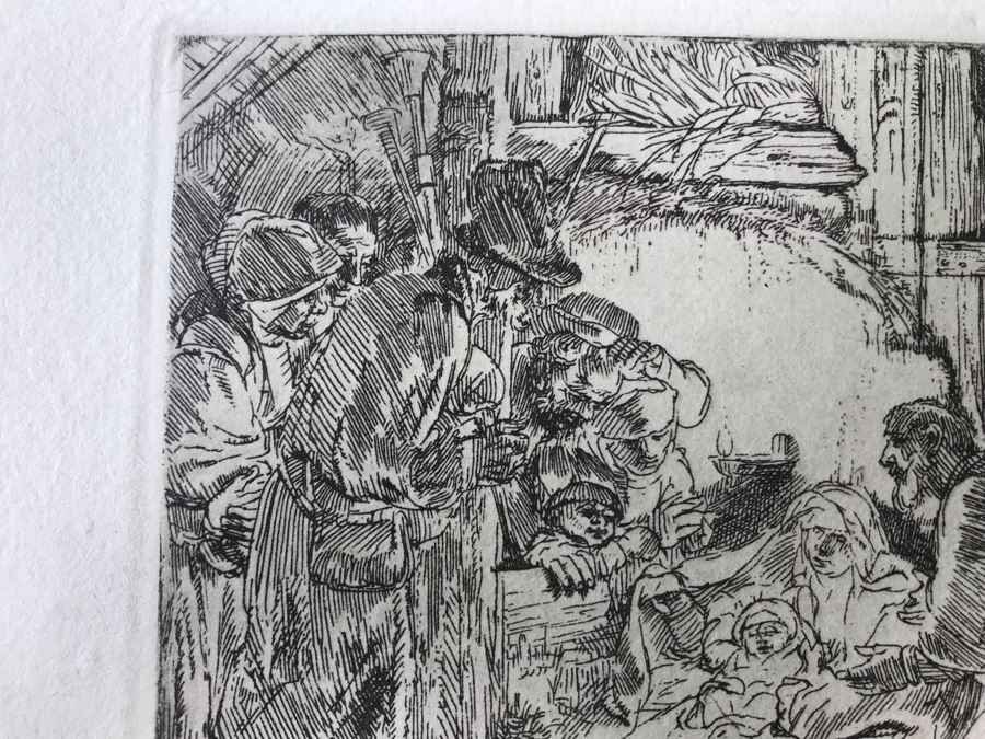 RARE Original Rembrandt Van Rijn Etching Titled 'Adoration Of The Shepherds With The Lamp' Pressed In 1922 By Alex Eckener 5' X 4' - Item Appraised At $5,400 Has A Reserve Price - See Description For More Info [Photo 11]