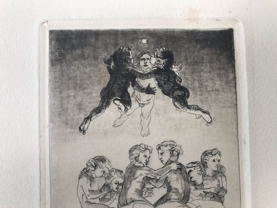 Original 1912 Pencil Hand Signed Alex Eckener Etching Bookplate For Hertha Harries-Siemens (Daughter Of Werner Von Siemens - Founder Of Siemens Corp.) 3.5' X 5' - See Description [Photo 5]