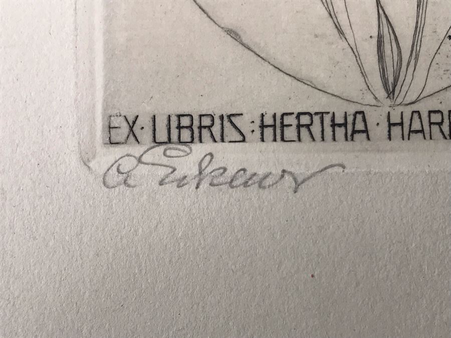 Original 1912 Pencil Hand Signed Alex Eckener Etching Bookplate For Hertha Harries-Siemens (Daughter Of Werner Von Siemens - Founder Of Siemens Corp.) 3.5' X 5' - See Description [Photo 10]
