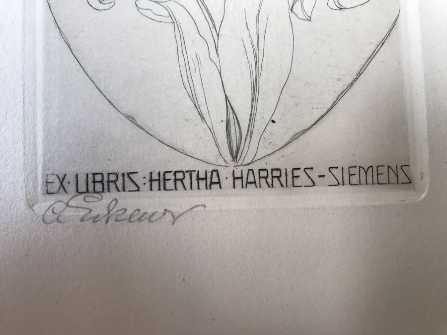 Original 1912 Pencil Hand Signed Alex Eckener Etching Bookplate For Hertha Harries-Siemens (Daughter Of Werner Von Siemens - Founder Of Siemens Corp.) 3.5' X 5' - See Description [Photo 9]