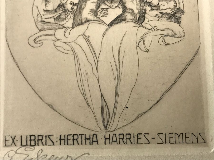 Original 1912 Pencil Hand Signed Alex Eckener Etching Bookplate For Hertha Harries-Siemens (Daughter Of Werner Von Siemens - Founder Of Siemens Corp.) 3.5' X 5' - See Description [Photo 18]