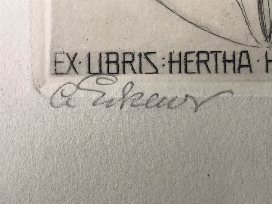 Original 1912 Pencil Hand Signed Alex Eckener Etching Bookplate For Hertha Harries-Siemens (Daughter Of Werner Von Siemens - Founder Of Siemens Corp.) 3.5' X 5' - See Description [Photo 11]