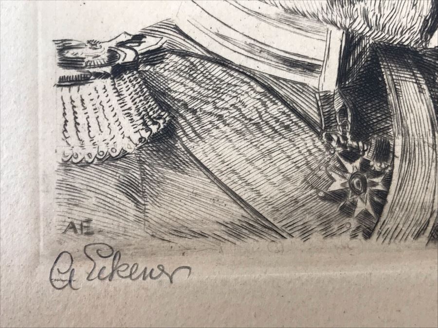 Antique 1915 Pencil Signed Original Etching Of King Wilhelm II V. Wurtemberg 1891-1918 By Alex Eckener 4' X 4.5' - See Description [Photo 12]