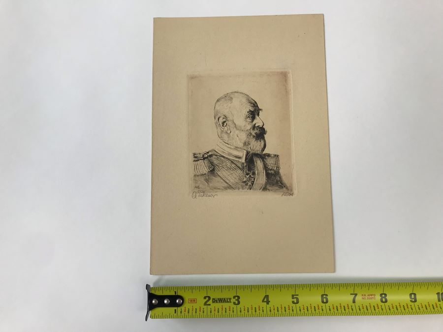 Antique 1915 Pencil Signed Original Etching Of King Wilhelm II V. Wurtemberg 1891-1918 By Alex Eckener 4' X 4.5' - See Description [Photo 22]