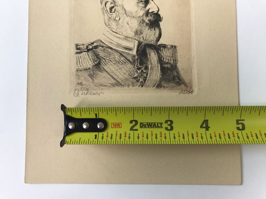 Antique 1915 Pencil Signed Original Etching Of King Wilhelm II V. Wurtemberg 1891-1918 By Alex Eckener 4' X 4.5' - See Description [Photo 24]