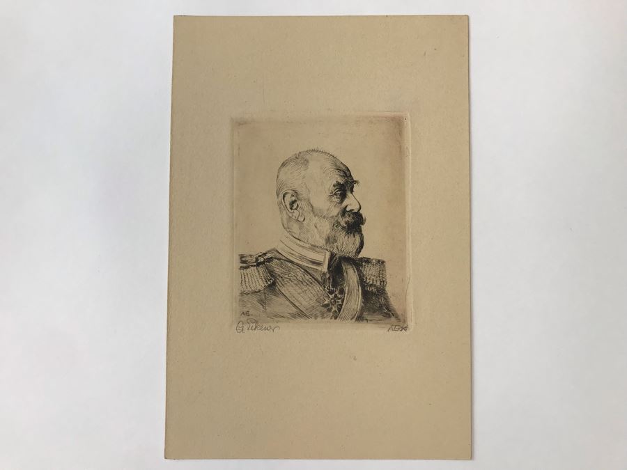 Antique 1915 Pencil Signed Original Etching Of King Wilhelm II V. Wurtemberg 1891-1918 By Alex Eckener 4' X 4.5' - See Description [Photo 2]