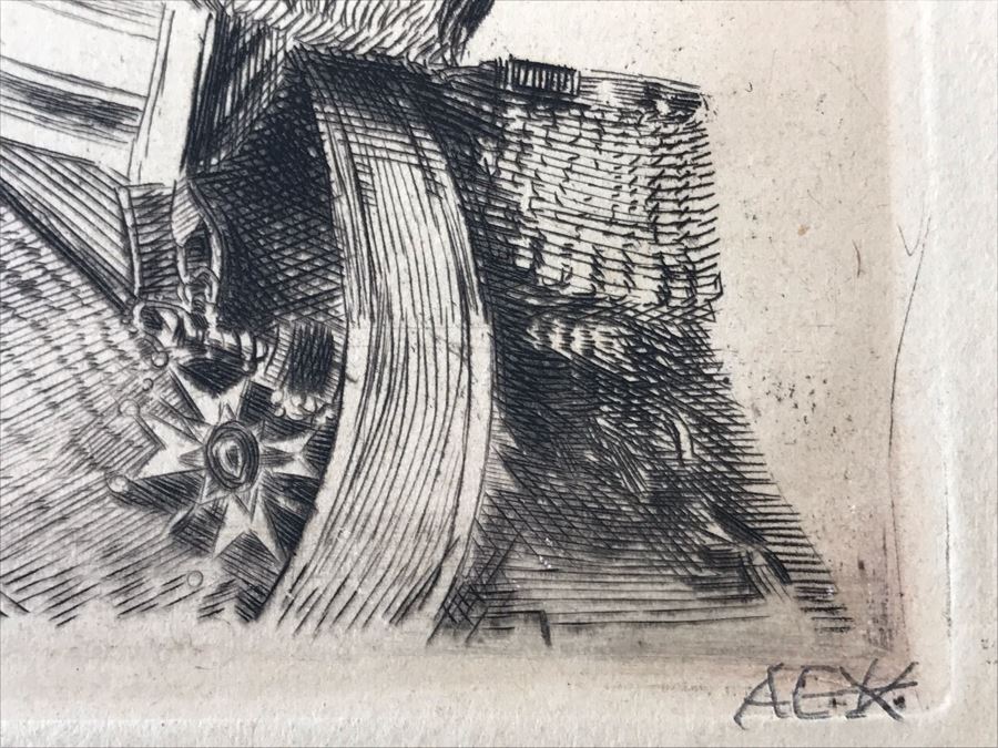 Antique 1915 Pencil Signed Original Etching Of King Wilhelm II V. Wurtemberg 1891-1918 By Alex Eckener 4' X 4.5' - See Description [Photo 11]