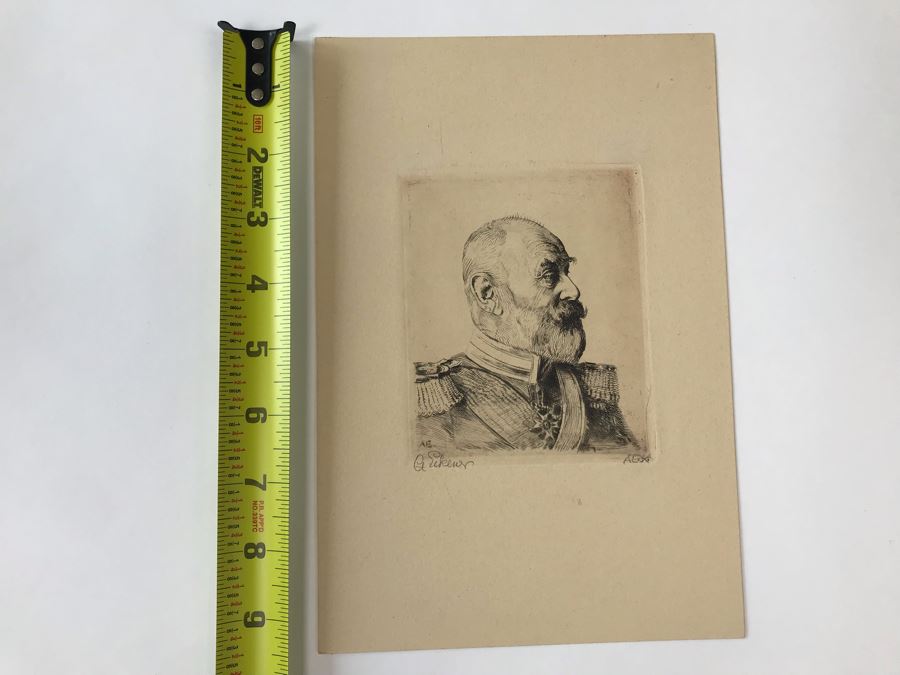 Antique 1915 Pencil Signed Original Etching Of King Wilhelm II V. Wurtemberg 1891-1918 By Alex Eckener 4' X 4.5' - See Description [Photo 20]