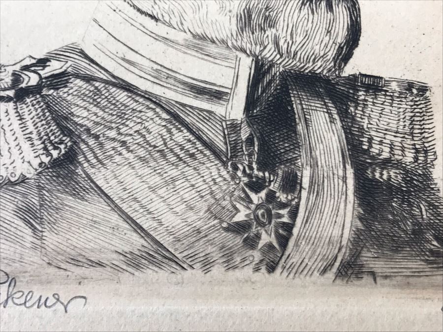 Antique 1915 Pencil Signed Original Etching Of King Wilhelm II V. Wurtemberg 1891-1918 By Alex Eckener 4' X 4.5' - See Description [Photo 10]