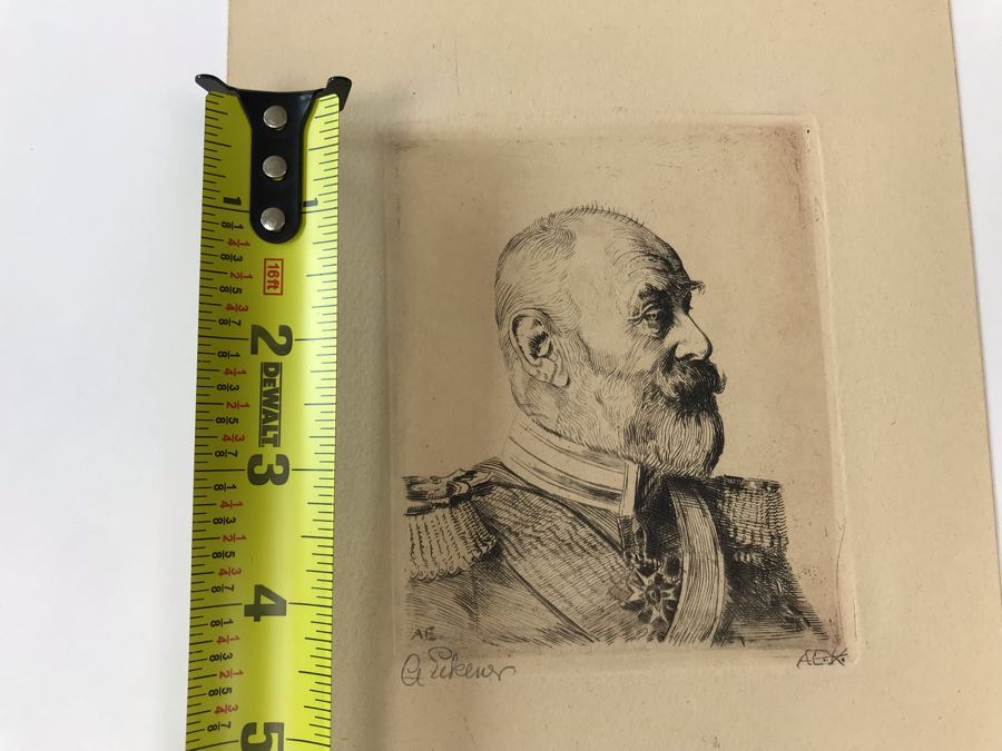 Antique 1915 Pencil Signed Original Etching Of King Wilhelm II V. Wurtemberg 1891-1918 By Alex Eckener 4' X 4.5' - See Description [Photo 25]