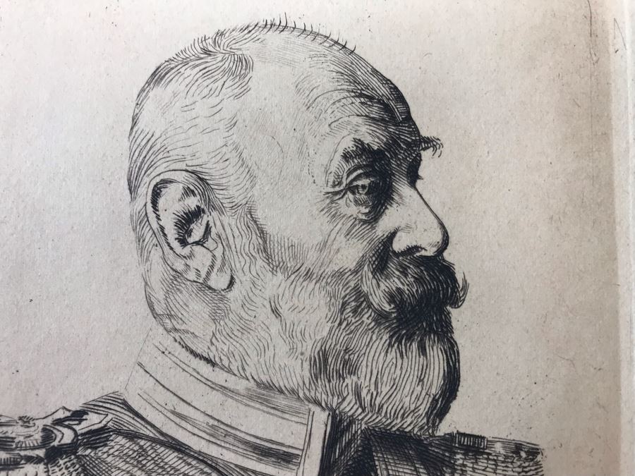 Antique 1915 Pencil Signed Original Etching Of King Wilhelm II V. Wurtemberg 1891-1918 By Alex Eckener 4' X 4.5' - See Description [Photo 8]