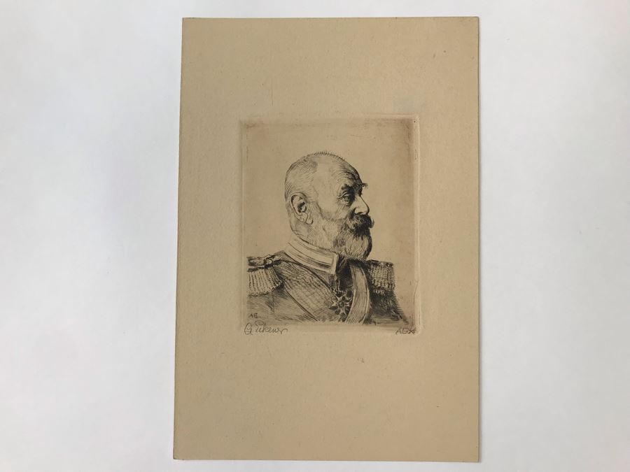 Antique 1915 Pencil Signed Original Etching Of King Wilhelm II V. Wurtemberg 1891-1918 By Alex Eckener 4' X 4.5' - See Description [Photo 3]