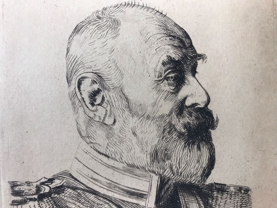 Antique 1915 Pencil Signed Original Etching Of King Wilhelm II V. Wurtemberg 1891-1918 By Alex Eckener 4' X 4.5' - See Description [Photo 7]