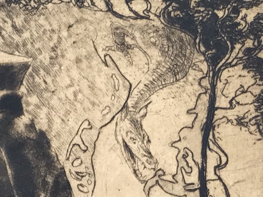 Original 1917 Pencil Hand Signed Alex Eckener Etching Bookplate Titled 'Aus der Kriegsbücherei' 'From The War Bookshop' For Jes. Brodersen 4' X 5' - See Description [Photo 15]