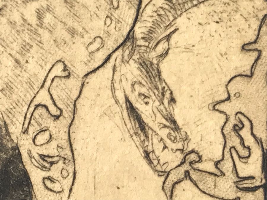 Original 1917 Pencil Hand Signed Alex Eckener Etching Bookplate Titled 'Aus der Kriegsbücherei' 'From The War Bookshop' For Jes. Brodersen 4' X 5' - See Description [Photo 13]