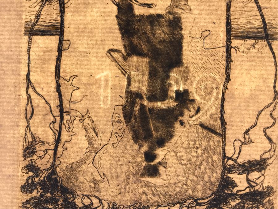 Original 1917 Pencil Hand Signed Alex Eckener Etching Bookplate Titled 'Aus der Kriegsbücherei' 'From The War Bookshop' For Jes. Brodersen 4' X 5' - See Description [Photo 27]