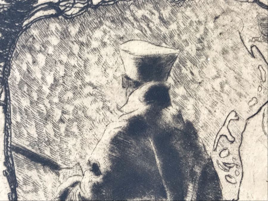 Original 1917 Pencil Hand Signed Alex Eckener Etching Bookplate Titled 'Aus der Kriegsbücherei' 'From The War Bookshop' For Jes. Brodersen 4' X 5' - See Description [Photo 21]