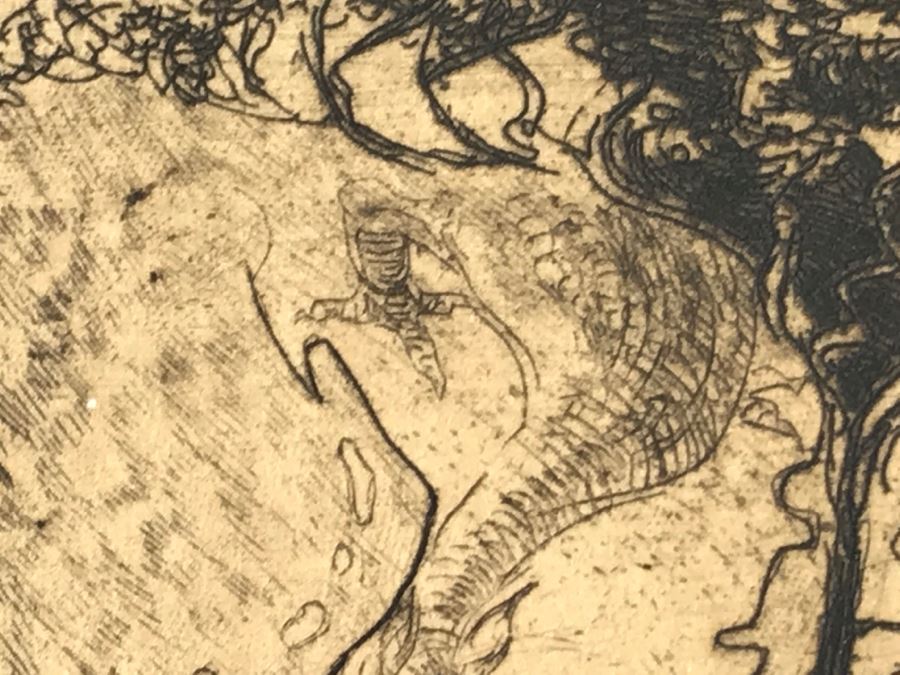 Original 1917 Pencil Hand Signed Alex Eckener Etching Bookplate Titled 'Aus der Kriegsbücherei' 'From The War Bookshop' For Jes. Brodersen 4' X 5' - See Description [Photo 16]