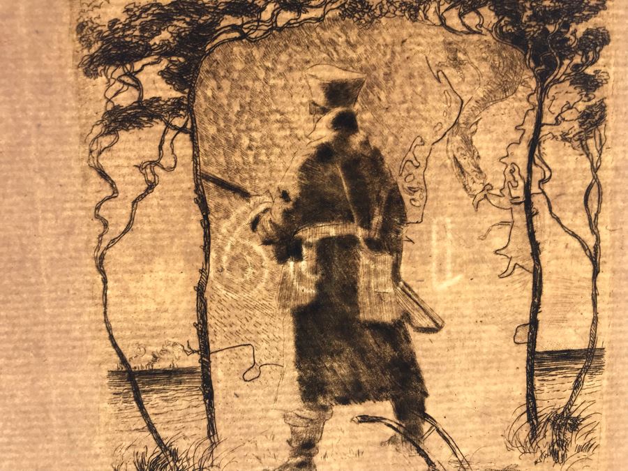 Original 1917 Pencil Hand Signed Alex Eckener Etching Bookplate Titled 'Aus der Kriegsbücherei' 'From The War Bookshop' For Jes. Brodersen 4' X 5' - See Description [Photo 26]