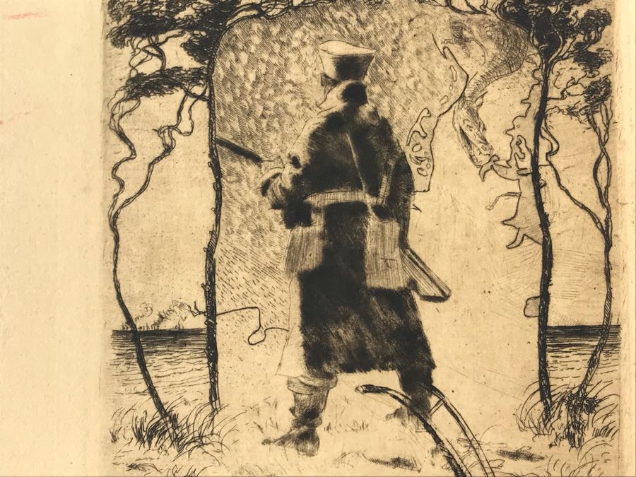 Original 1917 Pencil Hand Signed Alex Eckener Etching Bookplate Titled 'Aus der Kriegsbücherei' 'From The War Bookshop' For Jes. Brodersen 4' X 5' - See Description [Photo 20]